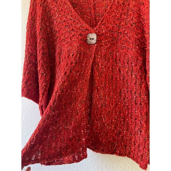 Coldwater creek knit boho lagenlook one‎ button short sleeve cardigan large - Picture 2 of 5